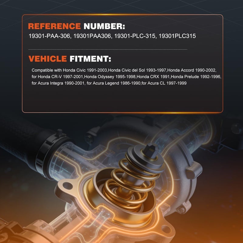 Techie Engine Thermostat 19301-PAA-306 Compatible with Honda Civic 1991-2003,Accord 1990-2002,CR-V 1997-2001 for Acura Integra 1990-2001,Acura Legend 1986-1990,Replace for 19301PLC315 - Image 3